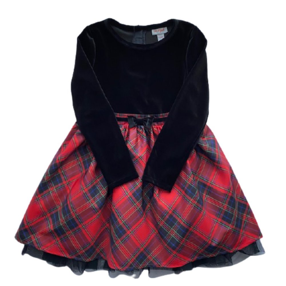 Girls' Plaid Velour Long Sleeve Dress - Cat & Jack Red🎅
